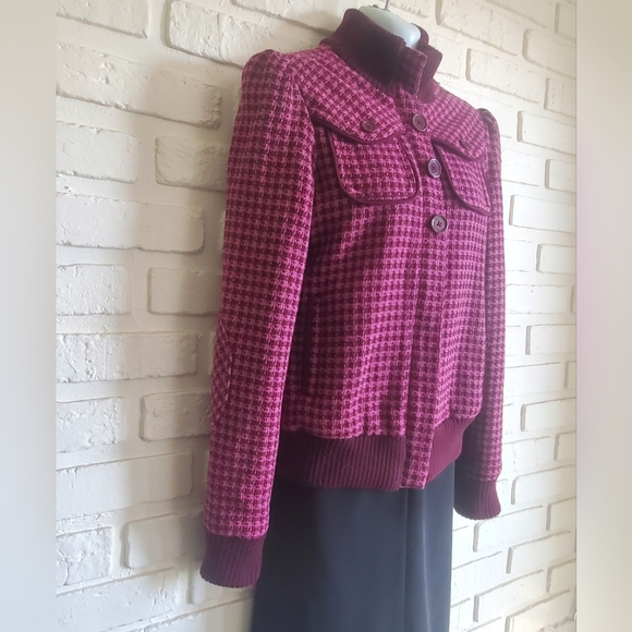 Billabong Lumber Jane Pink Plaid Tartan Wool Houndstooth Bomber Jacket Coat - Picture 6 of 16